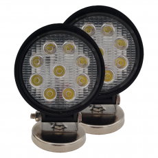 2er Set - LED Arbeitsscheinwerfer rund 9x3 W, 2160 Lumen, Magnetfuß